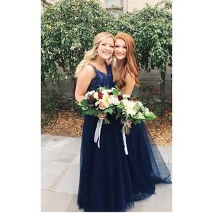 Navy, beaded bridesmaids dress. Medium. Maxi. Smoke free home.